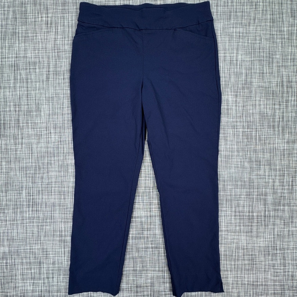 Chico's Perfect Stretch Women's Ankle Pants 1.5 Medium Navy Textured Pull-On